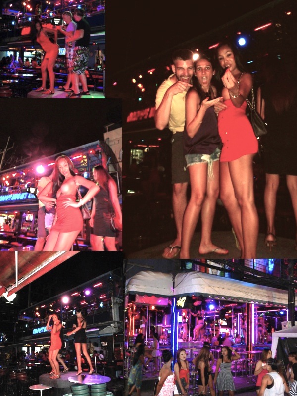 Patong Beach. Uma rua só de barzinho/balada. Quase TODOS abertos com prostitutas dançando em palcos. Ou transexuais! Tem muito lá. Muito mesmo!! Homens que vão pra paquerar têm que tomar cuidado com as tailandesAS, podem ser tailandesOS.. rsrs. Não tem muita foto por que não pode tirar. Já ouviu falar do Ping Pong show? É típico na Tailândia e super famoso. É basicamente um “show” onde as mulheres colocam bolinhas de ping pong na vagina e jogam pra fora, mas é claro que “só” isso não é mais interessante e foi aprimorado!!! Elas colocam TUDO que vcs podem imaginar lá dentro, como por exemplo: passarinho, peixes, cortam banana, acendem cigarro, entre outras coisas. BIZARRO!! A cada metro que a gente anda nessa rua aparecem 3 pessoas na sua frente te chamando pra ir num Ping Pong show. Nós fomos, CLARO. O público não é só homens, tem mulheres, casais jovens, mais velhos, simplesmente curiosos pra ver a coisa mais estranha do mundo. A gente ri, fica espantada, não acredita, quer ir embora e no final das contas adora ter tido a oportunidade de ir numa coisa tão chocante. Patong Beach. A street full of bars/clubs. Almost ALL of them opened with strippers dancing on stages. Or ladyboys! There is a lot there! Really a lot!! Men going to flirt needs to be careful. It can be a ladyboy. There is not too many pictures because it is not allowed to take it. Have you ever heard about “Ping Pong Show”? It is tipical and very famous in Thailand. It is basically a “show” where tha ladies place a ping pong ball in their vagina and throw it out, but of course that only that is not interesting anymore so they improved it!!! They place EVERYTHING you can imagine, like: a bird, fishes, they cut a banana, light a cigarette, and other stuff. BIZARRE!! Every meter you walk in this street comes 3 people offering us to go to a Ping Pong Show. We went, OF COURSE. It is not only for men, there is women, young and old couples, simply curious people wanting to see the most weird thing ever. We laugh, get shocked, don’t believe, want to leave but after we simply enjoyed   to have had the opportunity to go into something so shocking. 